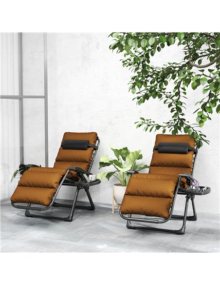 Outsunny Set of Two Reclining Sun Loungers, with Cushion - Brown - pic 118325 | FastDaddyshop
