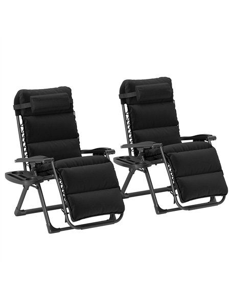 Outsunny Set of Two Reclining Sun Loungers, with Cushion - Black - pic 118326 | FastDaddyshop