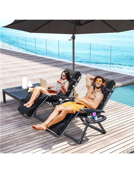 Outsunny Set of Two Reclining Sun Loungers, with Cushion - Black - pic 118327 | FastDaddyshop