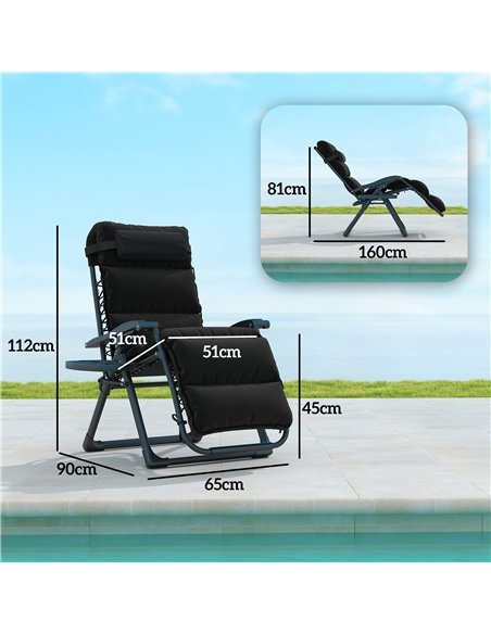 Outsunny Set of Two Reclining Sun Loungers, with Cushion - Black - pic 118328 | FastDaddyshop