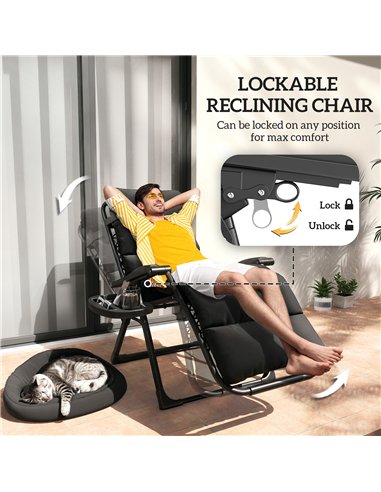 Outsunny Set of Two Reclining Sun Loungers, with Cushion - Black