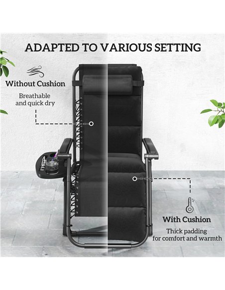 Outsunny Set of Two Reclining Sun Loungers, with Cushion - Black - pic 118330 | FastDaddyshop