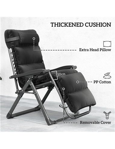 Outsunny Set of Two Reclining Sun Loungers, with Cushion - Black