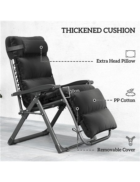 Outsunny Set of Two Reclining Sun Loungers, with Cushion - Black - pic 118331 | FastDaddyshop