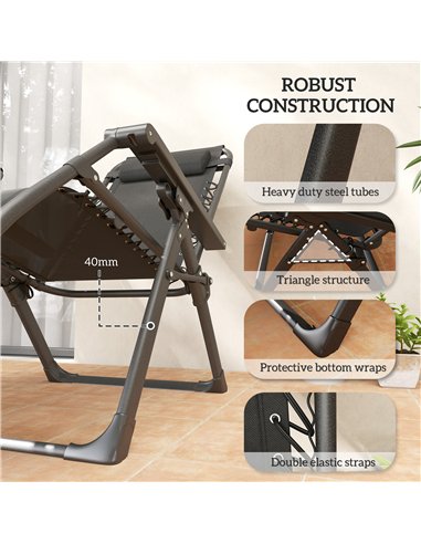 Outsunny Set of Two Reclining Sun Loungers, with Cushion - Black