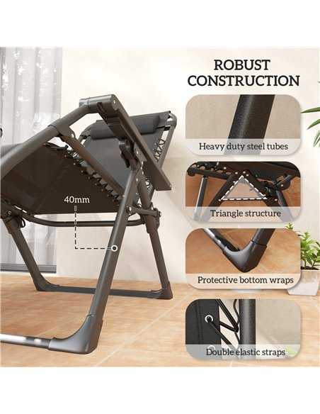 Outsunny Set of Two Reclining Sun Loungers, with Cushion - Black - pic 118333 | FastDaddyshop