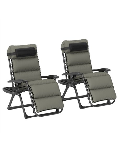 Outsunny Set of Two Reclining Sun Loungers, with Cushion - Grey - pic 118335 | FastDaddyshop