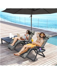Outsunny Set of Two Reclining Sun Loungers, with Cushion - Grey 2