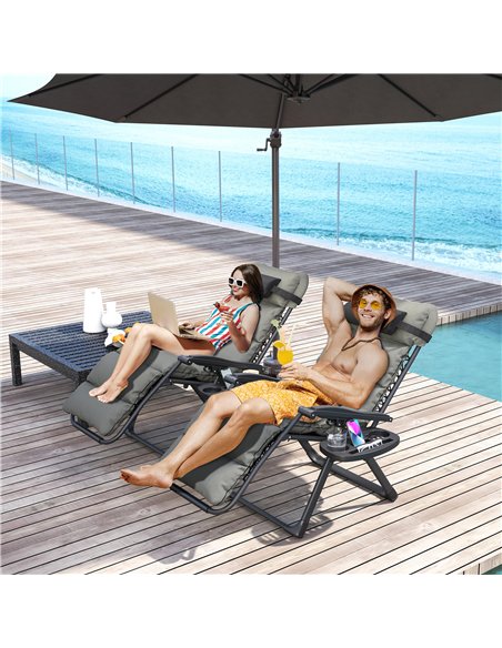 Outsunny Set of Two Reclining Sun Loungers, with Cushion - Grey - pic 118336 | FastDaddyshop