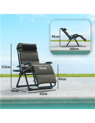 Outsunny Set of Two Reclining Sun Loungers, with Cushion - Grey