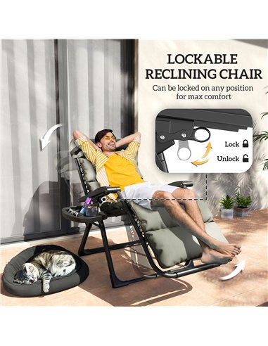 Outsunny Set of Two Reclining Sun Loungers, with Cushion - Grey