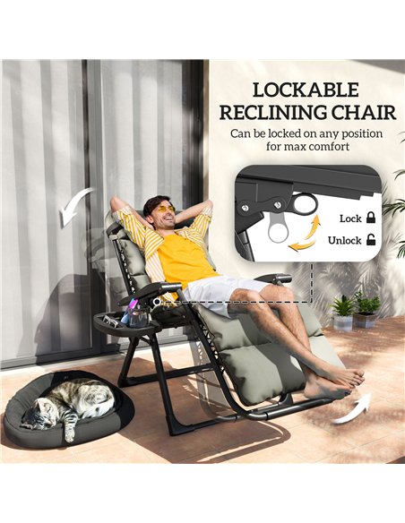 Outsunny Set of Two Reclining Sun Loungers, with Cushion - Grey - pic 118338 | FastDaddyshop