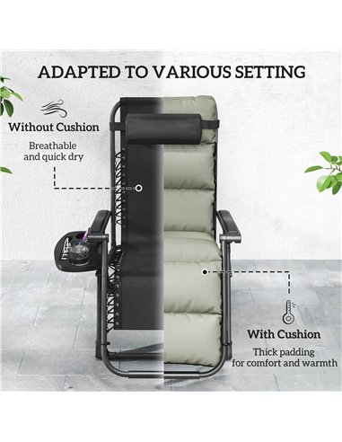 Outsunny Set of Two Reclining Sun Loungers, with Cushion - Grey