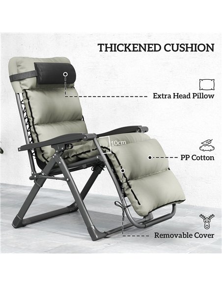 Outsunny Set of Two Reclining Sun Loungers, with Cushion - Grey - pic 118340 | FastDaddyshop