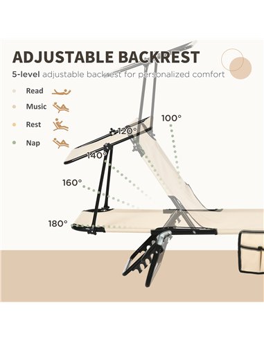 Outsunny 2 Piece Folding Sun Loungers with Canopy, Adjustable Recliner Garden Chairs with Side Pocket, Steel Frame and Breathabl