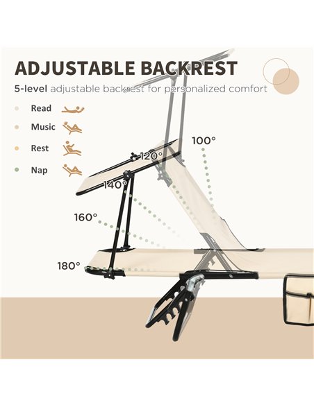 Outsunny 2 Piece Folding Sun Loungers with Canopy, Adjustable Recliner Garden Chairs with Side Pocket, Steel Frame and Breathabl - pic 118347 | FastDaddyshop