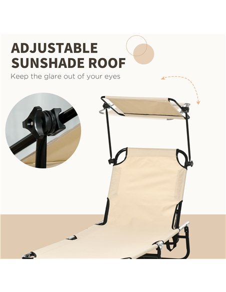 Outsunny 2 Piece Folding Sun Loungers with Canopy, Adjustable Recliner Garden Chairs with Side Pocket, Steel Frame and Breathabl - pic 118348 | FastDaddyshop
