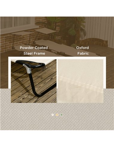 Outsunny 2 Piece Folding Sun Loungers with Canopy, Adjustable Recliner Garden Chairs with Side Pocket, Steel Frame and Breathabl