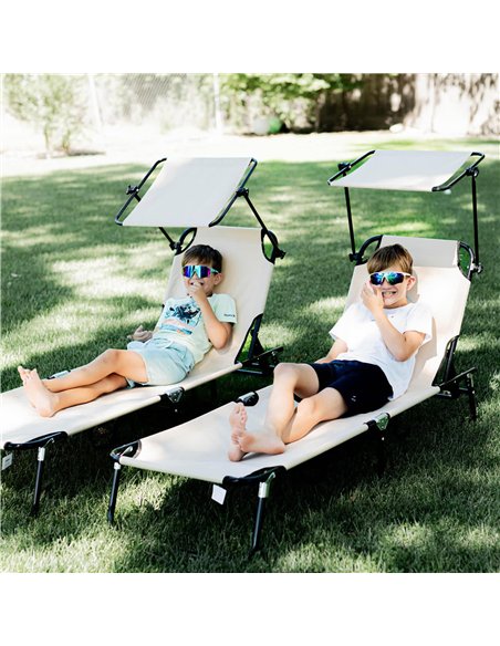 Outsunny 2 Piece Folding Sun Loungers with Canopy, Adjustable Recliner Garden Chairs with Side Pocket, Steel Frame and Breathabl - pic 118351 | FastDaddyshop