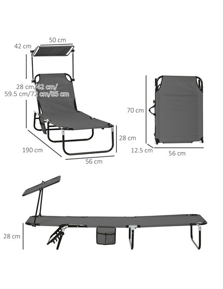 Outsunny 2 Piece Folding Sun Loungers with Canopy, Adjustable Recliner Garden Chairs with Side Pocket, Steel Frame and Breathabl - pic 118355 | FastDaddyshop
