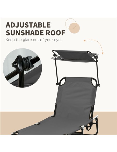 Outsunny 2 Piece Folding Sun Loungers with Canopy, Adjustable Recliner Garden Chairs with Side Pocket, Steel Frame and Breathabl - pic 118357 | FastDaddyshop