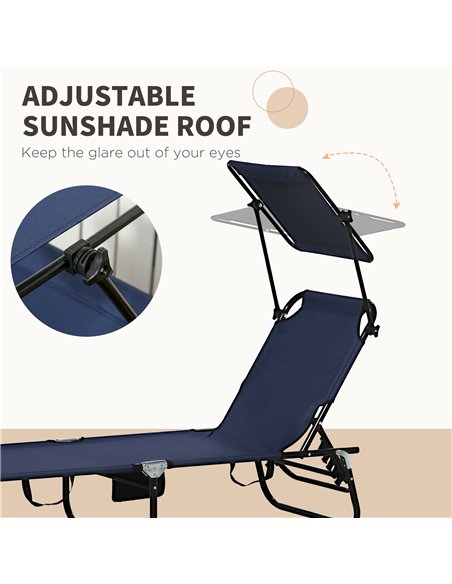 Outsunny 2 Piece Folding Sun Loungers with Canopy, Adjustable Recliner Garden Chairs with Side Pocket, Steel Frame and Breathabl - pic 118366 | FastDaddyshop