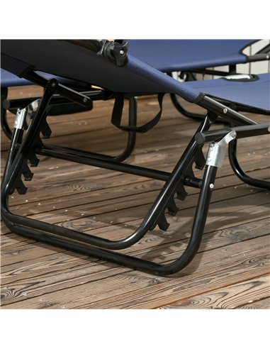 Outsunny 2 Piece Folding Sun Loungers with Canopy, Adjustable Recliner Garden Chairs with Side Pocket, Steel Frame and Breathabl