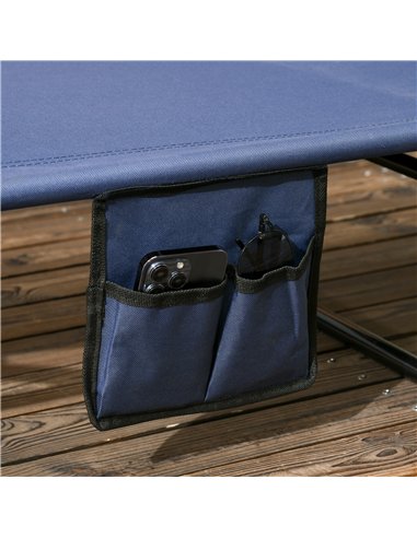 Outsunny 2 Piece Folding Sun Loungers with Canopy, Adjustable Recliner Garden Chairs with Side Pocket, Steel Frame and Breathabl