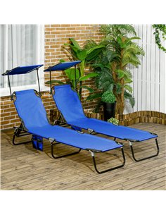 Outsunny 2 Piece Folding Sun Loungers with Canopy, Adjustable Recliner Garden Chairs with Side Pocket, Steel Frame and Breathabl 2