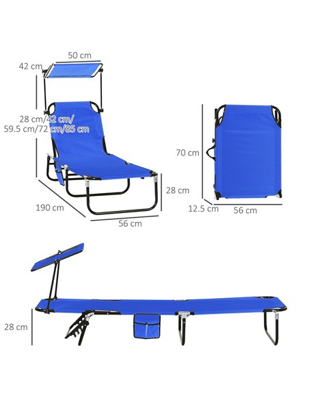 Outsunny 2 Piece Folding Sun Loungers with Canopy, Adjustable Recliner Garden Chairs with Side Pocket, Steel Frame and Breathabl - pic 118373 | FastDaddyshop