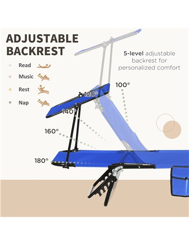 Outsunny 2 Piece Folding Sun Loungers with Canopy, Adjustable Recliner Garden Chairs with Side Pocket, Steel Frame and Breathabl
