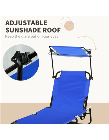 Outsunny 2 Piece Folding Sun Loungers with Canopy, Adjustable Recliner Garden Chairs with Side Pocket, Steel Frame and Breathabl