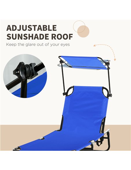 Outsunny 2 Piece Folding Sun Loungers with Canopy, Adjustable Recliner Garden Chairs with Side Pocket, Steel Frame and Breathabl - pic 118375 | FastDaddyshop