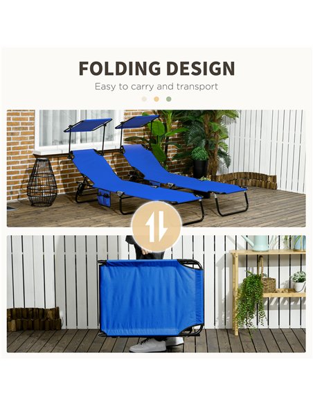 Outsunny 2 Piece Folding Sun Loungers with Canopy, Adjustable Recliner Garden Chairs with Side Pocket, Steel Frame and Breathabl - pic 118376 | FastDaddyshop
