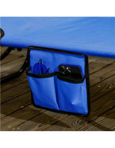 Outsunny 2 Piece Folding Sun Loungers with Canopy, Adjustable Recliner Garden Chairs with Side Pocket, Steel Frame and Breathabl