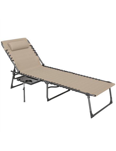 Outsunny Folding Sun Lounger with Side Table, 5-Level Adjustable Reclining Sun Lounger Chair, Portable Garden Recliner Sunbed wi - pic 118380 | FastDaddyshop