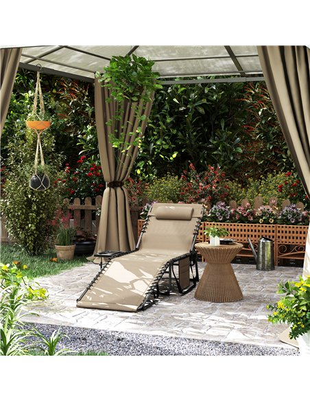 Outsunny Folding Sun Lounger with Side Table, 5-Level Adjustable Reclining Sun Lounger Chair, Portable Garden Recliner Sunbed wi - pic 118381 | FastDaddyshop