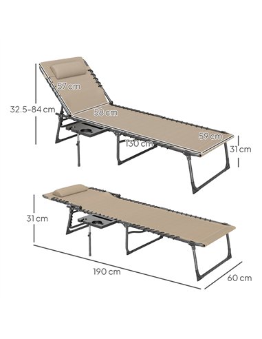 Outsunny Folding Sun Lounger with Side Table, 5-Level Adjustable Reclining Sun Lounger Chair, Portable Garden Recliner Sunbed wi