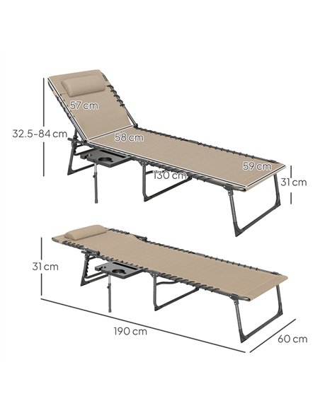 Outsunny Folding Sun Lounger with Side Table, 5-Level Adjustable Reclining Sun Lounger Chair, Portable Garden Recliner Sunbed wi - pic 118382 | FastDaddyshop