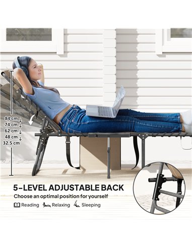 Outsunny Folding Sun Lounger with Side Table, 5-Level Adjustable Reclining Sun Lounger Chair, Portable Garden Recliner Sunbed wi
