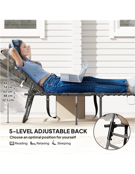 Outsunny Folding Sun Lounger with Side Table, 5-Level Adjustable Reclining Sun Lounger Chair, Portable Garden Recliner Sunbed wi - pic 118383 | FastDaddyshop