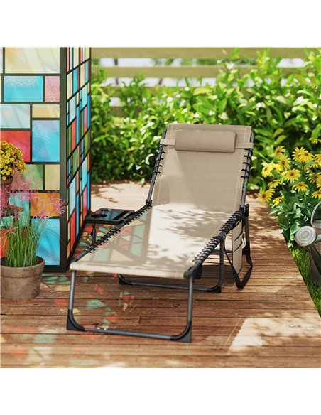 Outsunny Folding Sun Lounger with Side Table, 5-Level Adjustable Reclining Sun Lounger Chair, Portable Garden Recliner Sunbed wi - pic 118388 | FastDaddyshop