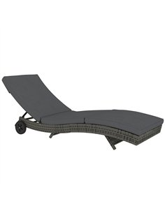 Outsunny Patio Wicker Chaise Lounge Chair, Outdoor PE Rattan Sun Lounger with Adjustable Backrest and 2 Wheels, Dark Grey
