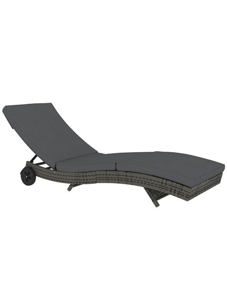 Outsunny Patio Wicker Chaise Lounge Chair, Outdoor PE Rattan Sun Lounger with Adjustable Backrest and 2 Wheels, Dark Grey - pic 118389 | FastDaddyshop