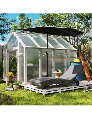 Outsunny Patio Wicker Chaise Lounge Chair, Outdoor PE Rattan Sun Lounger with Adjustable Backrest and 2 Wheels, Dark Grey