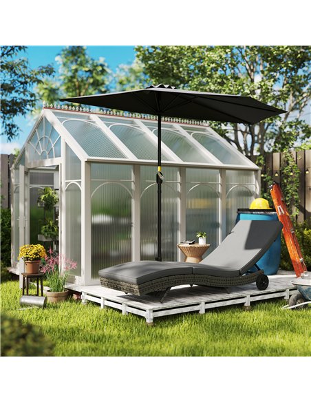 Outsunny Patio Wicker Chaise Lounge Chair, Outdoor PE Rattan Sun Lounger with Adjustable Backrest and 2 Wheels, Dark Grey - pic 118396 | FastDaddyshop