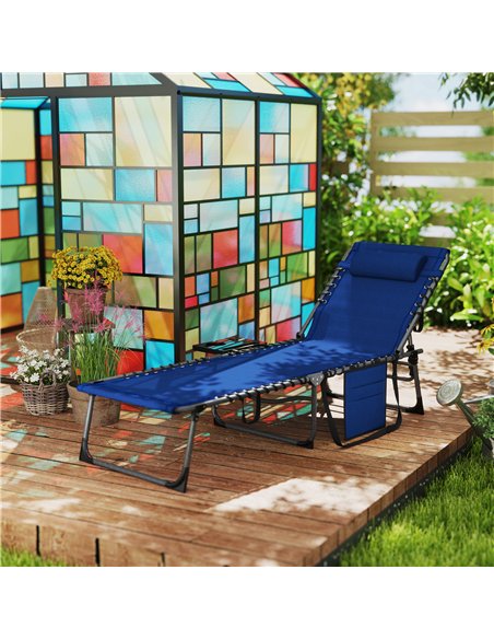 Outsunny Folding Sun Lounger with Side Table, 5-Level Adjustable Reclining Sun Lounger Chair, Portable Garden Recliner Sunbed wi - pic 118399 | FastDaddyshop
