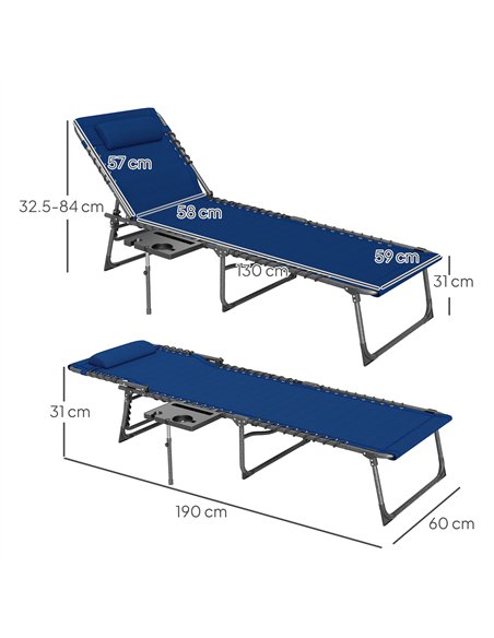 Outsunny Folding Sun Lounger with Side Table, 5-Level Adjustable Reclining Sun Lounger Chair, Portable Garden Recliner Sunbed wi - pic 118400 | FastDaddyshop