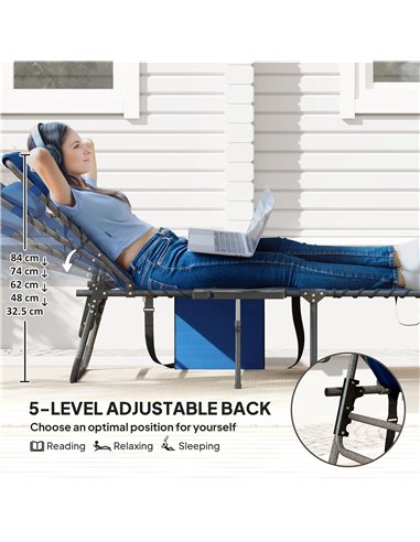 Outsunny Folding Sun Lounger with Side Table, 5-Level Adjustable Reclining Sun Lounger Chair, Portable Garden Recliner Sunbed wi