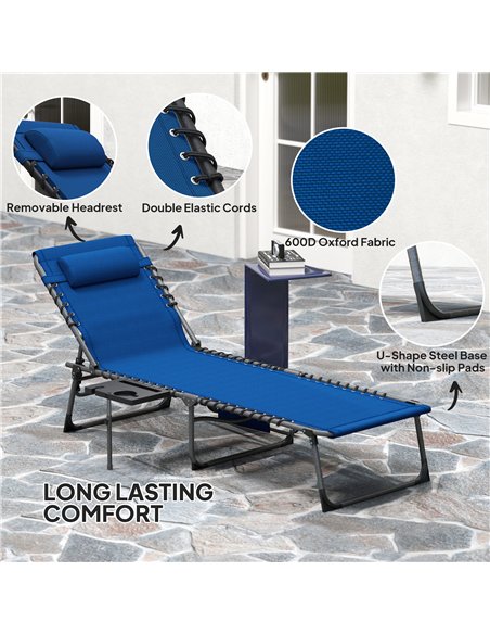 Outsunny Folding Sun Lounger with Side Table, 5-Level Adjustable Reclining Sun Lounger Chair, Portable Garden Recliner Sunbed wi - pic 118402 | FastDaddyshop